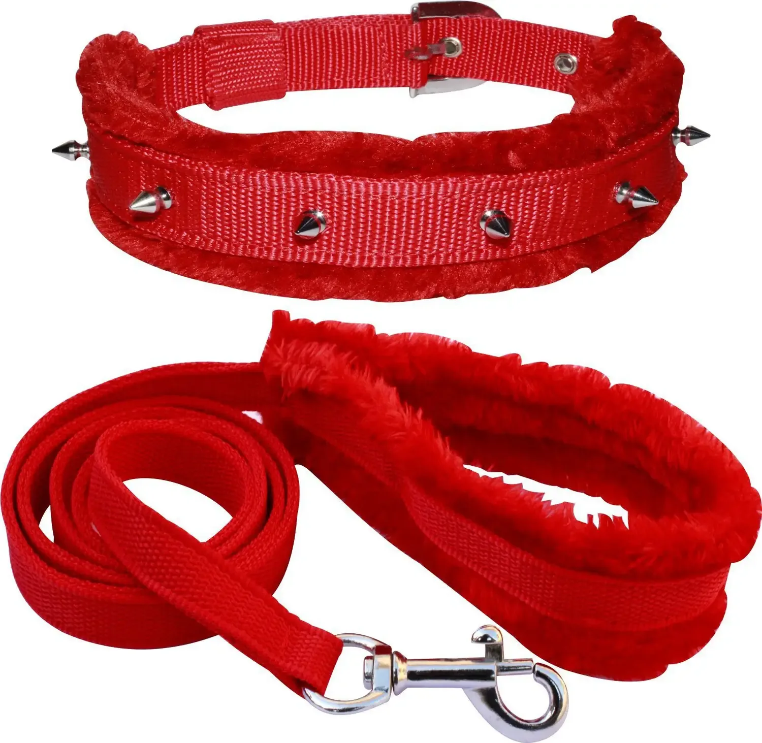 Fur Collar Leash Set with Spikes