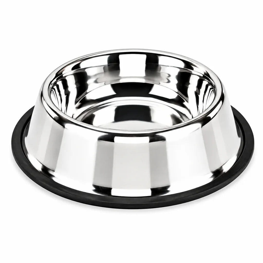 Mirror Polished Dog Bowl with Fixed Rubber Base