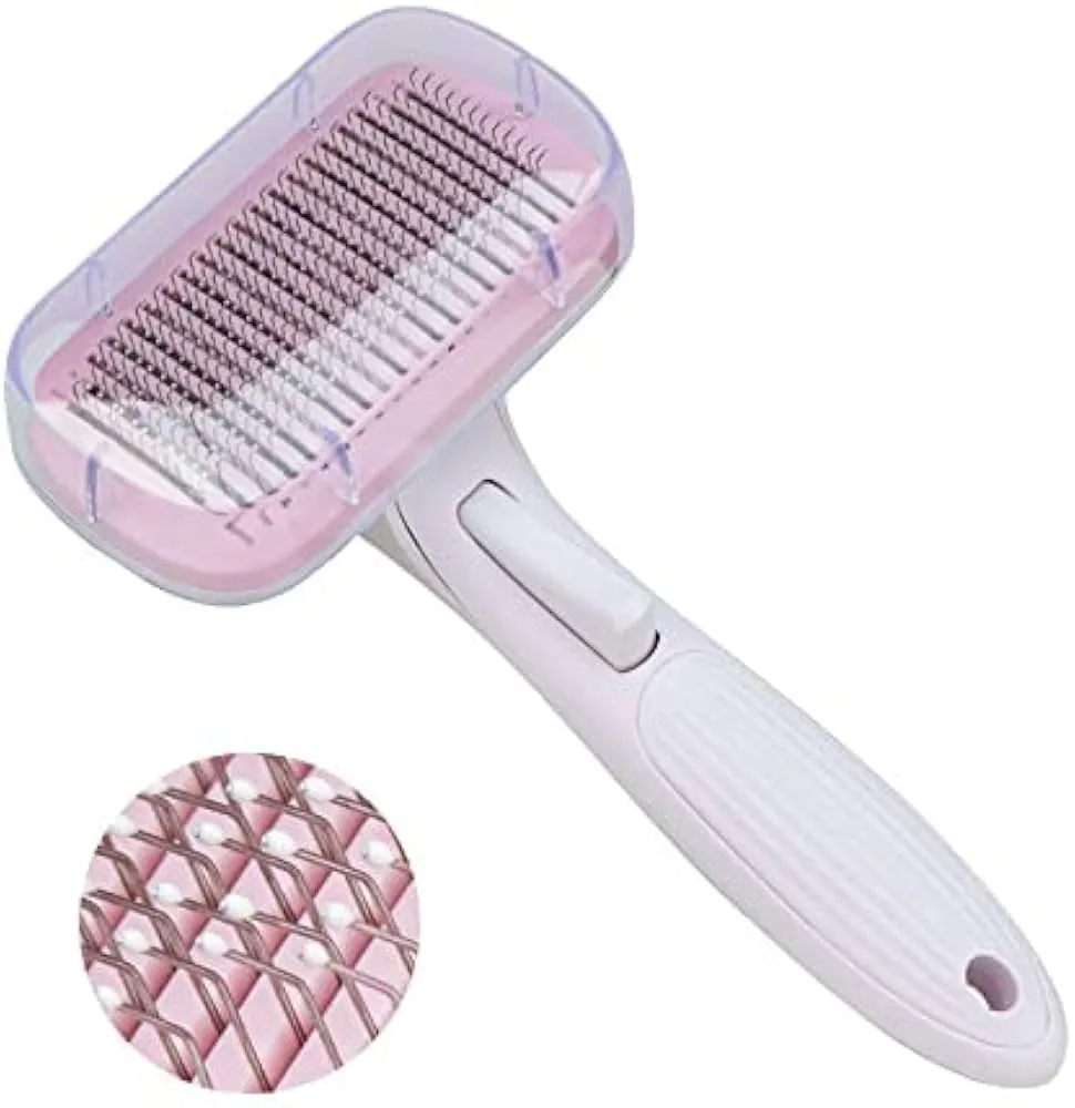 Imported Push Button Slicker Brush Soft Handle with Protective Cover
