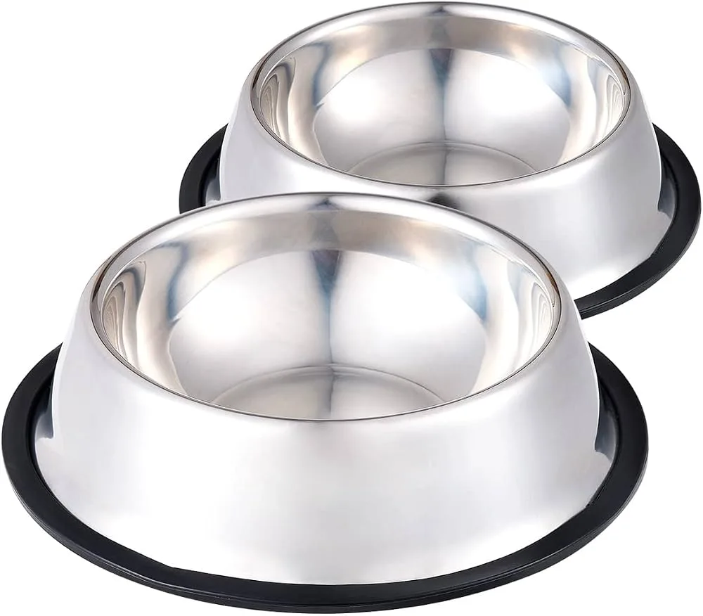 Mirror Polished Dog Bowl with Fixed Rubber Base