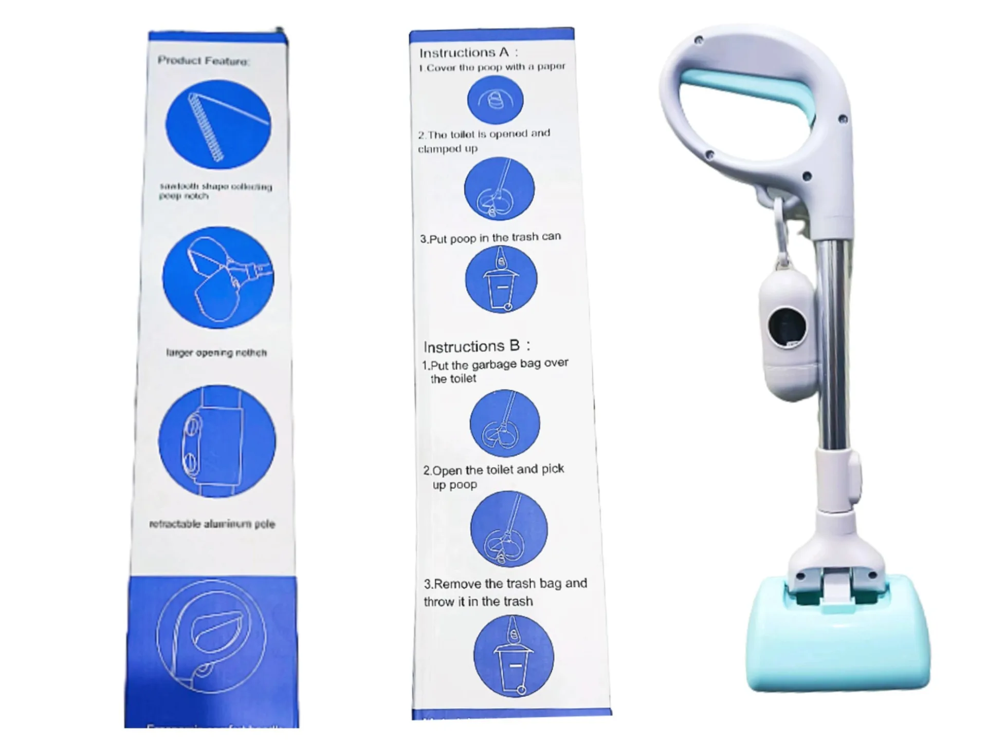 Imported Pet Scooper with Steel Rod (With Poop Bag Dispenser & Roll)