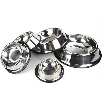 Mirror Polished Dog Bowl with Black Rubber Base