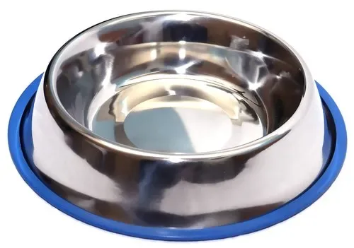 Mirror Polished Slow Feeding Dog Bowl with Black Rubber Base