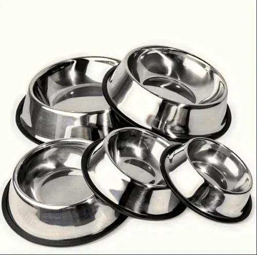 Mirror Polished Dog Bowl with Black Rubber Base