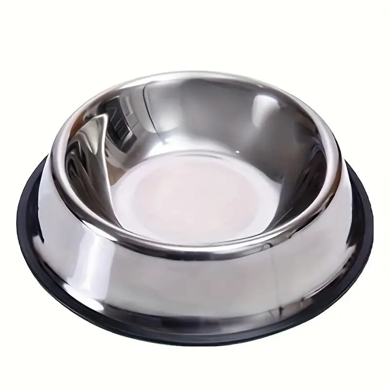 Mirror Polished Slow Feeding Dog Bowl with Black Rubber Base